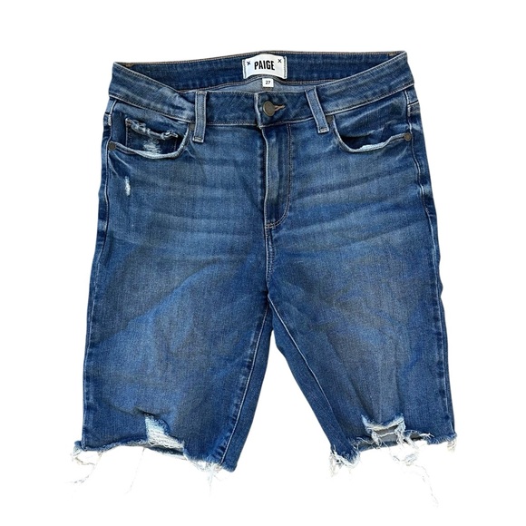 PAIGE Pants - Paige "Jax Knee Short" Medium Wash Mid Rise Distressed Bermuda Shorts Size 27
